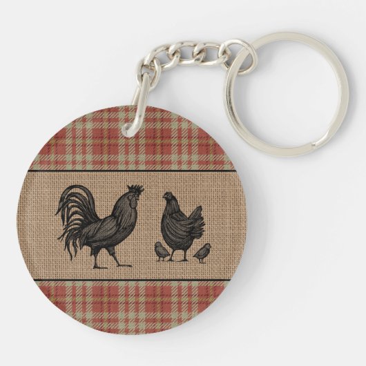 ファミリーファームハウスヴィンテージレッドプレイドバーラップ2サイド キーホルダー (裏面)