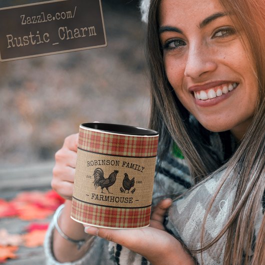 ファミリーファームハウスヴィンテージレッドプレイドバーラップ2トーン マグカップ