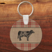 ファミリーファームハウス素朴カウレッドプレイドバーラップラウンド キーホルダー (裏面)