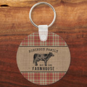 ファミリーファームハウス素朴カウレッドプレイドバーラップラウンド キーホルダー (正面)