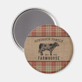 ファミリーファームハウス素朴カウレッドプレイドバーラップラウンド マグネット (正面/裏面)