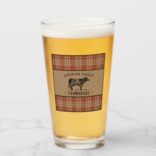 ファミリーファームハウス素朴カウレッドプレイドバーラップ タンブラーグラス (ドリンク正面)
