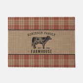 ファミリーファームハウス素朴カウレッドプレイドバーラップ ドアマット (正面)