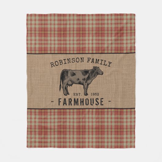 ファミリーファームハウス素朴カウレッドプレイドバーラップ フリースブランケット (正面)