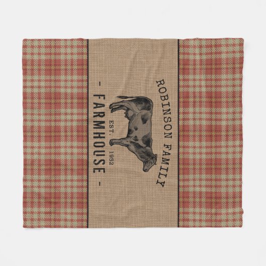 ファミリーファームハウス素朴カウレッドプレイドバーラップ フリースブランケット (正面(横))