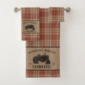 ファミリーファームハウス素朴トラクターレッドプレイドバーラップ バスタオルセット (インサイチュ)