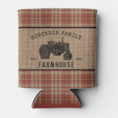 ファミリーファームハウス素朴トラクターレッドプレイドバーラップ 缶クーラー (正面)