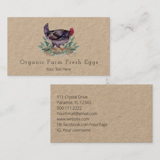 ファミリーファームフレッシュエッグズチキンオーガニックガーデニング 名刺 (正面/裏面)
