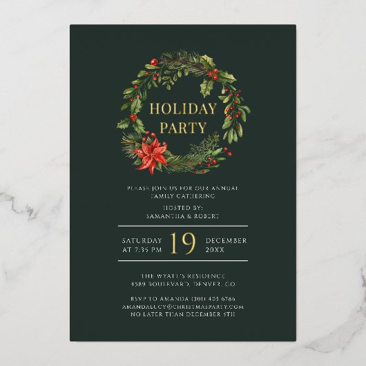ファミリーフェスティバルホリデークリスマスリースパーティー 箔招待状 (正面)