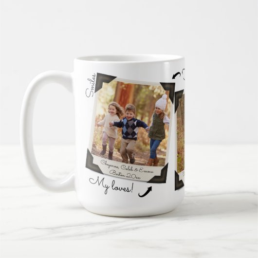 ファミリーフォトアルバムコラージュパーソナライズされた完全にかわいい コーヒーマグカップ (左)