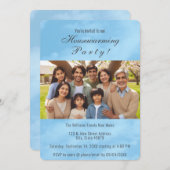 ファミリーフォトアンドブルースカイ引っ越し祝いパーティー招待状 案内状 (正面/裏面)