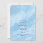 ファミリーフォトアンドブルースカイ引っ越し祝いパーティー招待状 案内状 (裏面)