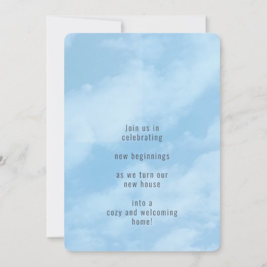 ファミリーフォトアンドブルースカイ引っ越し祝いパーティー招待状 案内状 (裏面)