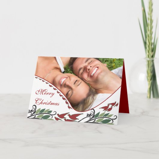 ファミリーフォトエレガントバードアールヌーボーホリデー シーズンカード (正面)