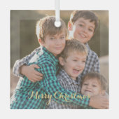 ファミリーフォトエレガント金ゴールドスクリプトクリスマスの作成 ガラスオーナメント (正面)