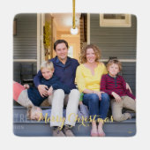 ファミリーフォトエレガント金ゴールドスクリプトクリスマスの作成 セラミックオーナメント (裏面)