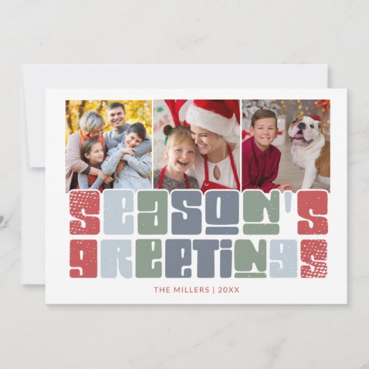 ファミリーフォトカラフルレトロクリスマスホリデー シーズンカード (正面)