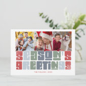 ファミリーフォトカラフルレトロクリスマスホリデー シーズンカード (スタンド正面)