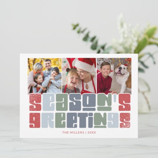 ファミリーフォトカラフルレトロクリスマスホリデー シーズンカード (スタンド正面)