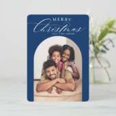 ファミリーフォトカードメリークリスマスアーチフレーム海軍 案内状 (スタンド正面)
