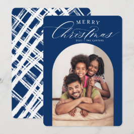 ファミリーフォトカードメリークリスマスアーチフレーム海軍 案内状