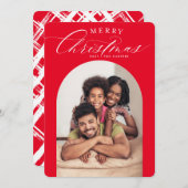 ファミリーフォトカードメリークリスマスアーチフレーム赤 案内状 (正面/裏面)