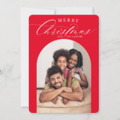 ファミリーフォトカードメリークリスマスアーチフレーム赤 案内状 (正面)