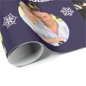 ファミリーフォトギャラリーダークブルーカスタムクリスマス ラッピングペーパー (ロールコーナー)