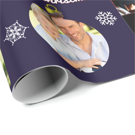 ファミリーフォトギャラリーダークブルーカスタムクリスマス ラッピングペーパー (ロールコーナー)