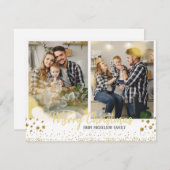 ファミリーフォトクリスマスカード金ゴールド紙吹雪カード シーズンカード (正面/裏面)