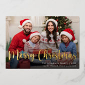 ファミリーフォトクリスマスゴールドフォイルホリデーカード 箔シーズンカード (正面)
