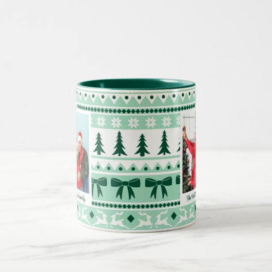 ファミリーフォトクリスマスセーターミントグリーン ツートーンマグカップ (中央)