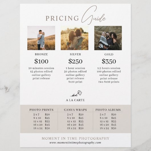 ファミリーフォトグラファー写真セッション価格表 チラシ (正面)