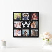 ファミリーフォトコラカスタムージュパーソナライズされた スクエア壁時計 (ホーム)