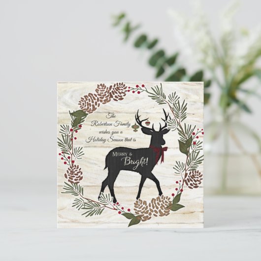 ファミリーフォトコラージウッドファームハウスクリスマス シーズンカード (スタンド正面)