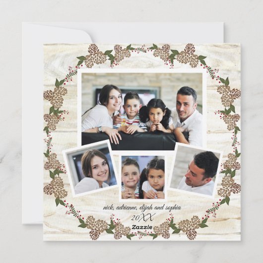 ファミリーフォトコラージウッドファームハウスクリスマス シーズンカード (裏面)