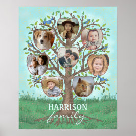 ファミリーフォトコラージツリー8写真+名前簡単 ポスター