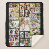 ファミリーフォトコラージホワイト31写真ブラック シェルパブランケット (正面)