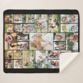 ファミリーフォトコラージホワイト31写真ブラック シェルパブランケット (正面(横))