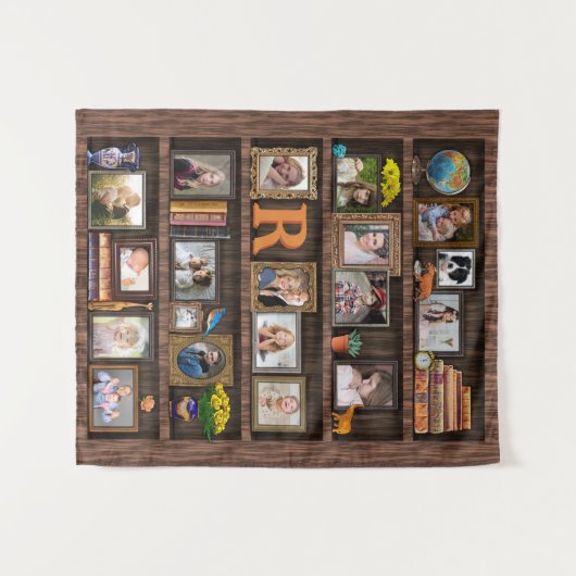 ファミリーフォトコラージュアンティーク本パーソナライズされた箱 タペストリー (正面(横))