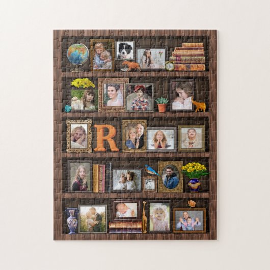 ファミリーフォトコラージュアンティーク本箱パーソナライズされた ジグソーパズル (縦)