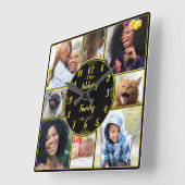 ファミリーフォトコラージュインスタグラム写真オーバル金ゴールド スクエア壁時計 (傾斜)