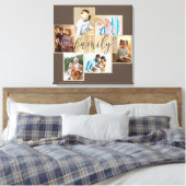 ファミリーフォトコラージュウッドグレインフレームブラウンキャンバス キャンバスプリント (インサイチュ (寝室))