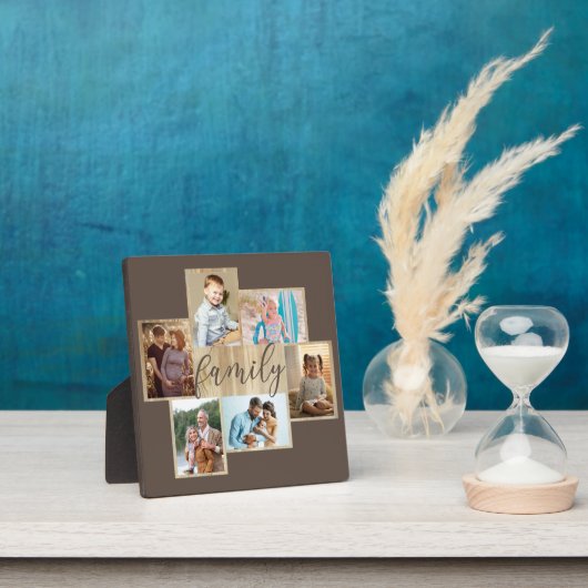 ファミリーフォトコラージュウッドグレイン縁どブラウン フォトプラーク (インサイチュ)