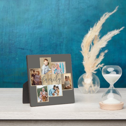 ファミリーフォトコラージュウードグレイン縁どグウォームグレー フォトプラーク (インサイチュ)