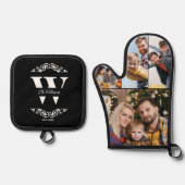 ファミリーフォトコラージュカスタムモノグラム&名前 鍋つかみ&鍋敷きセット (正面)