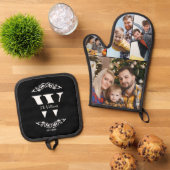 ファミリーフォトコラージュカスタムモノグラム&名前 鍋つかみ&鍋敷きセット (トップダウン)