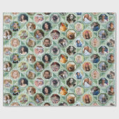 ファミリーフォトコラージュグリーンキルトルック28写真簡単 ラッピングペーパー (フラット)