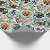 ファミリーフォトコラージュグリーンキルトルック28写真簡単 ラッピングペーパー (角)