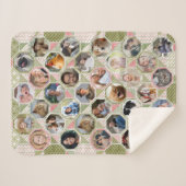 ファミリーフォトコラージュグリーンピンクキルト35 Pic LG SM シェルパブランケット (正面(横))